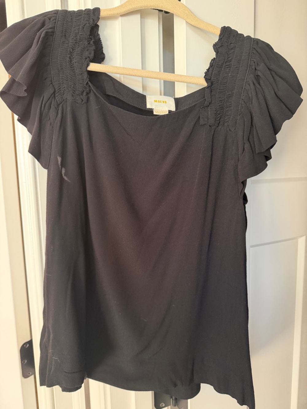 Maeve Black Ruffle-Sleeve Blouse